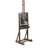 Pictures: A painted wood and iron mounted easel, 1st half 20th century, 220cm high, together with