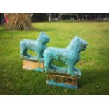 Modern and Garden Sculpture: Gerald Moore, A pair of composition stone Egyptian style cats with blue