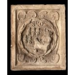 Architectural: A similar Coade stone boundary marker plaque, lacking Coade stamp, 30cm high by