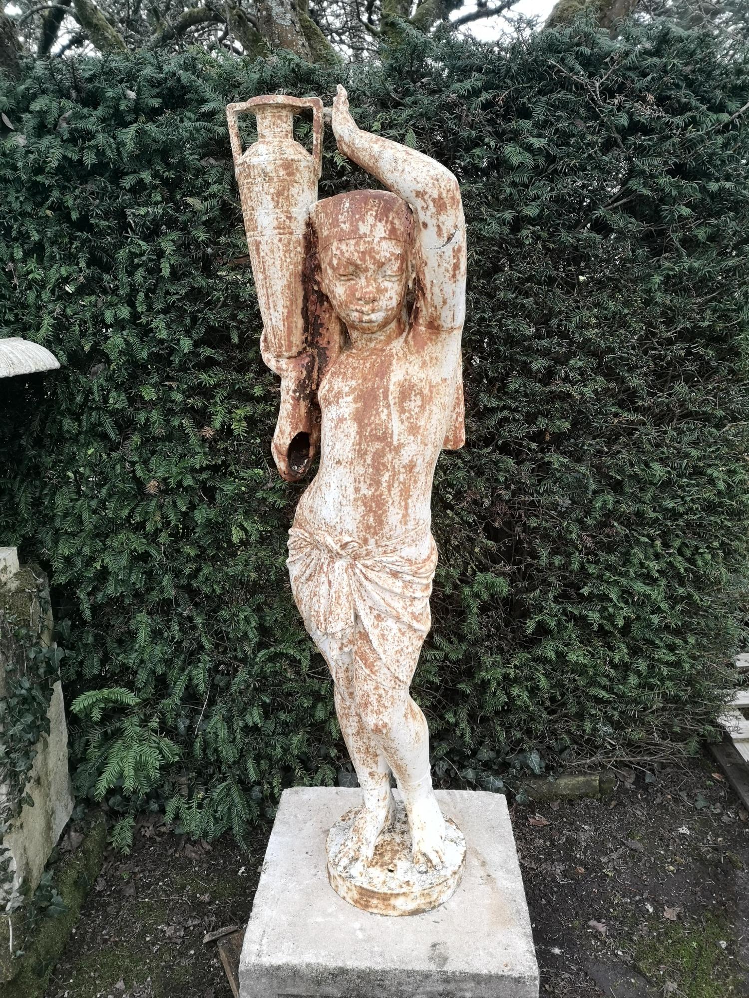 Garden Statue/Lighting: A Durenne foundry cast iron torchere figure of an Egyptian boy, the base