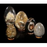 Minerals: A collection of five mineral eggsthe largest 15cm high