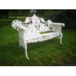 A Coalbrookdale style Oak and Ivy pattern cast iron seat