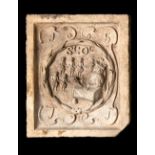 A Coade stone boundary marker plaque depicting the seal of St Olave's school and its...