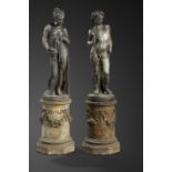 A pair of lead figures of Cupid and Psyche