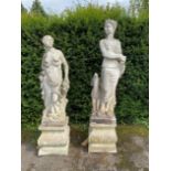 A pair of composition stone classical figures of Diana and Plenty