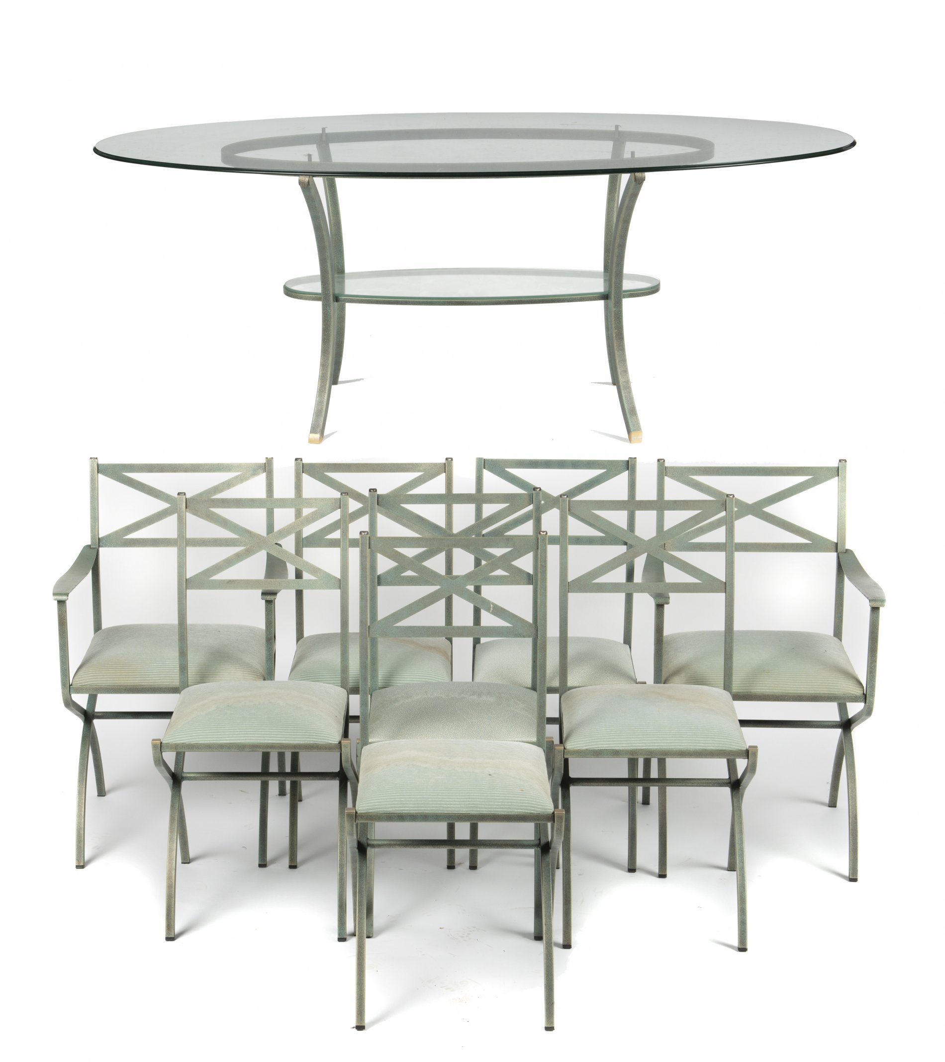 A suite of painted metal dining room furniture - Image 2 of 8