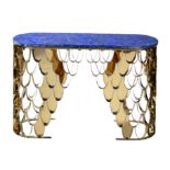 A brass and Lapis Lazuli veneered console table