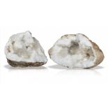 A quartz geode in two pieces