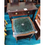 Rosewood Table with leather Top & Mah Ant Side Table