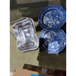Plated Basket & 2 Willow Pattern Plates