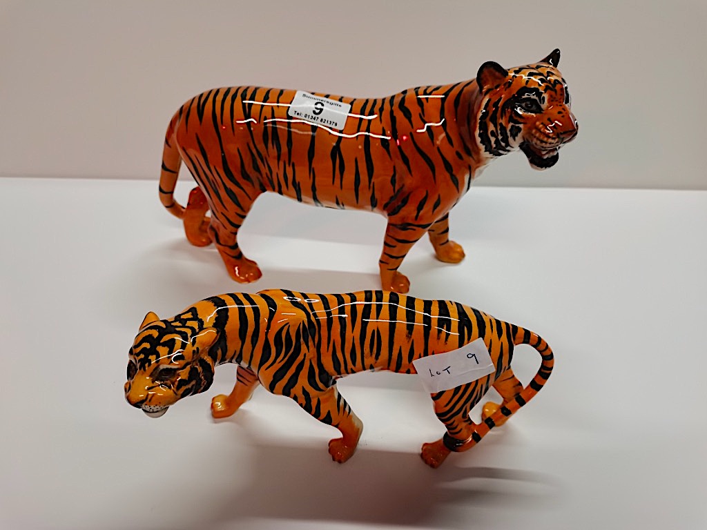 2 X Beswick Tigers 30x19 & 22x11cm high EXC