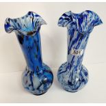 Pair of blue and speckled Glass Vases 30cm