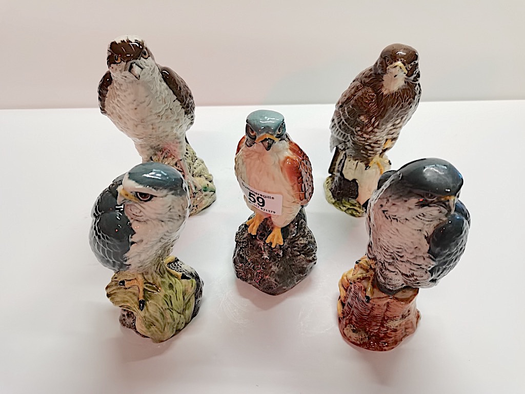 5 Beswick bird of prey decanterrs (empty)