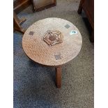 40cm diameter Gnomeman stool with Yorkshire Rose decoration - Mouseman interest