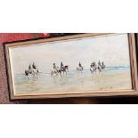 Small oil painting of beech scene with horses signed and dated 30cm H 62cm W