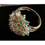 9ct gold375 cluster ring with 30 opal coloured stones size M1/2