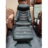 Norwegian Skoghaug Swivel Recliner with Footstool in green