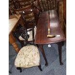 Mah drop leaf din. Table with pad feet, 2 chairs & Walking Stick
