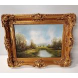 A pair of 20th century oil paintings by Koenig with carved gold gilt frames excellent condition