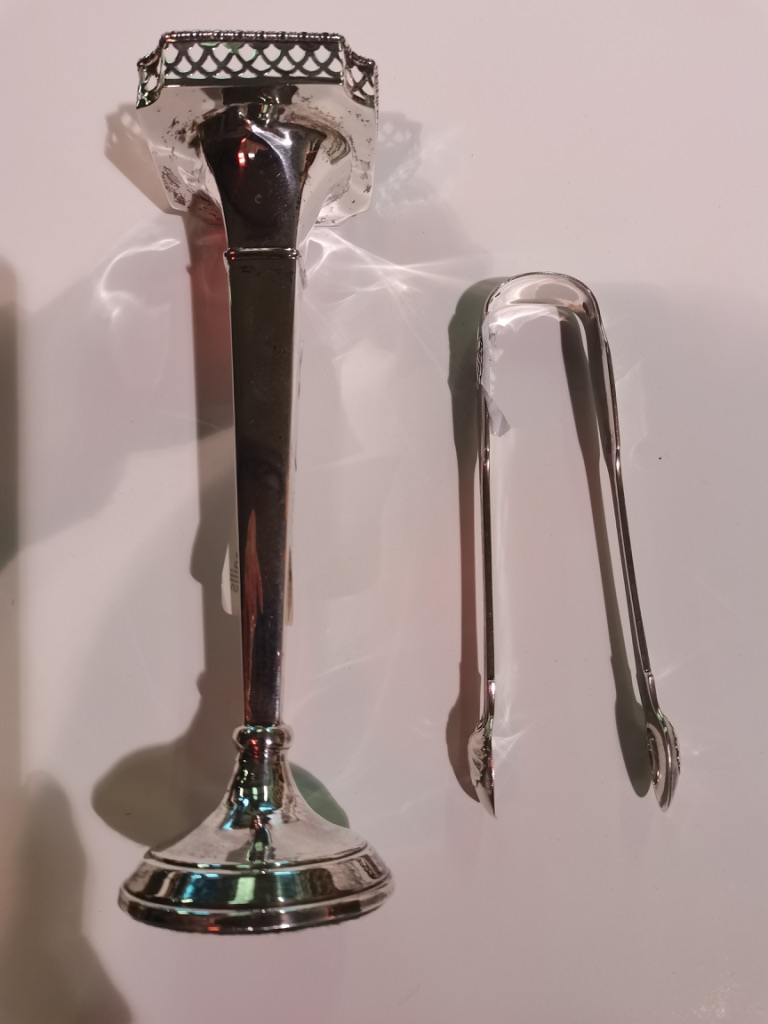 Silver Vase & Tongs 173g