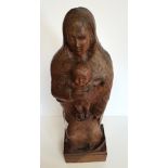 Carved Fruitwood Mother and Child figure
