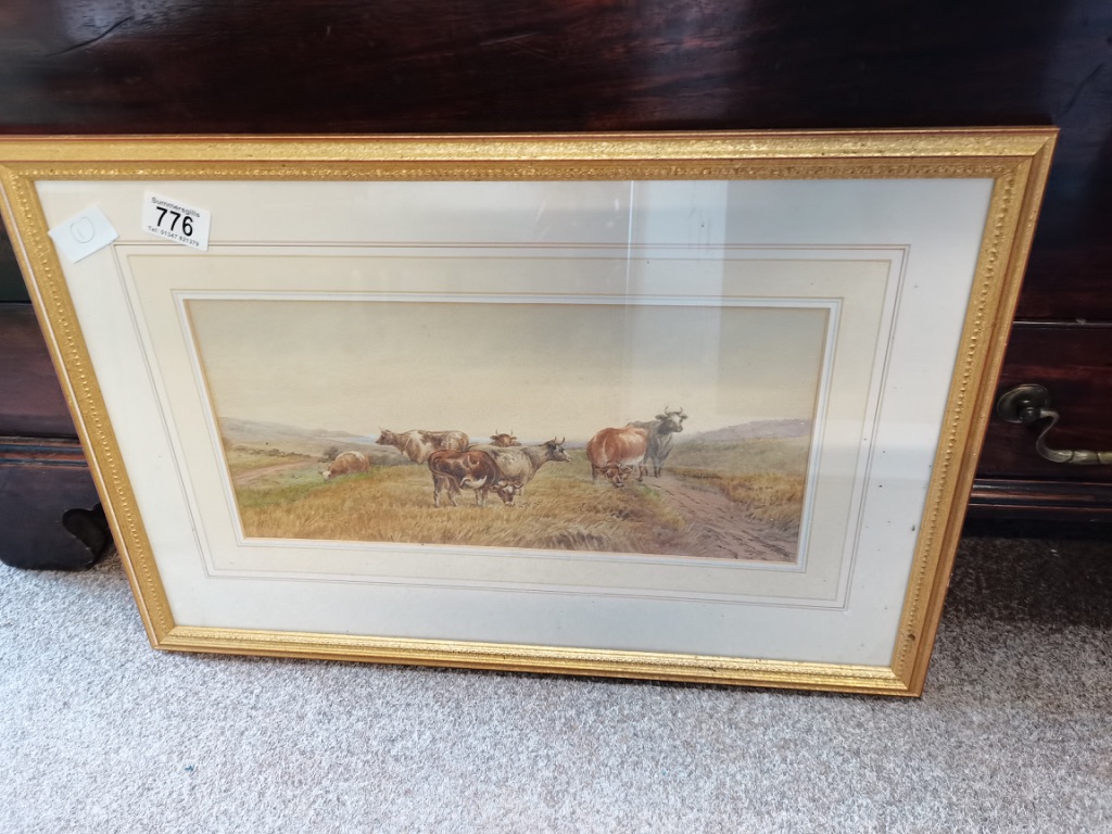 A watercolour of cattle possibly F Owen 40cm x 50cm