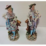 Continental porcelain figures 37cm in the style of Meissen (damaged)
