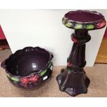 A Purple ceramic Jardinier on Stand 89cm