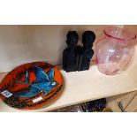 Puigdemont fish Plate, African style Bookends & Pink Vase