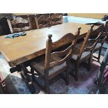 Oak Refrectory Din.Table & 6 Rush Seated Chairs by Echt Eiche