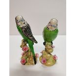 Beswick 2X Green Budgies 1217 & 1216 18cm EXC