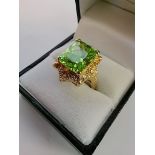 14k cocktail ring with 8ct square citrine stone stunning heavy ring size Nwith white stones