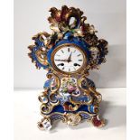 Leroy of Paris Ceramic Mantle Clock with Ornate Flower Decorate 42cm (slight damage)