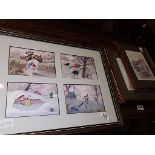 Cartoon character of Golfers by Hope plus 4 x prints of sea side scenes 39cm H 49cm W