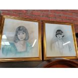 A pair of original pencil drawings by M A Hapee Smit 1883 /82 of 2x Attractive Females
