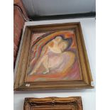 Modern painting of couple dancing signed HC