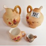2 x Worcester porcelain ivory blush Jugs & 2 small Jugs (chip to med size jug)