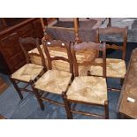 4 rush seated dining chairs, wicker storage basket & Towel Rail