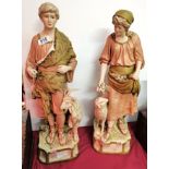 Pair of Royal Dux figures of Shepherd and shepherdess 55cm PERFECT BUT CROOK MISSING )