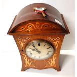 Oak Deco Mantle Clock with Copper Inlay and 5 chimes marked 142702 with key/ pendulum