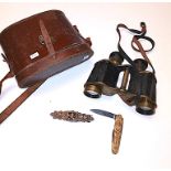 Ross of London no.51830 binoculars, plus Drittes Reich SS marked penknife and German brass badge