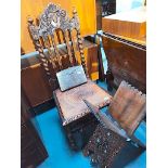 Oak Carved Hall Chair, Carved Folding Stand & Handbag