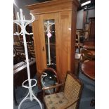 Pine wardrobe, vict Swing Mirror, arm chair & Coat Stand