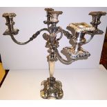 large plated candelabra 50.5cm H 49cm W Base 15cm square