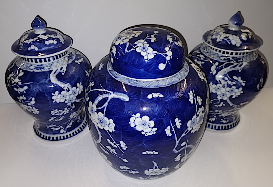 Early Chinese blue and white cherry blossom ginger jars with 4 & 6 character marks and in exc. con - Image 16 of 16