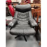 Norwegian Skoghaug Swivel Recliner Chair in Black