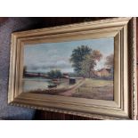 Oil painting of rural scene by Victorian artist