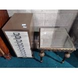 Small Filing Drawers & Gilt Coffee Table with Mirror Top