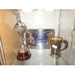 Solid Silver Tankard , Trophy and tray 1338g
