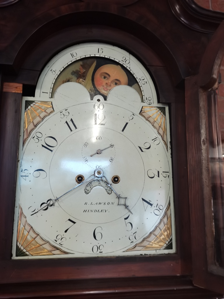 An 8 day longcase clock with painted face by R Lawson Hindley - Image 8 of 11